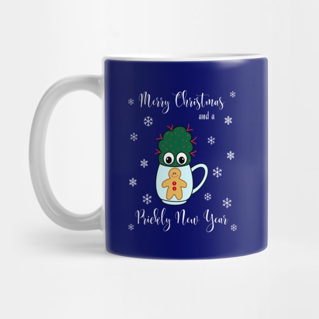 Merry Christmas And A Prickly New Year - Small Cactus With Red Spikes In Christmas Mug by DreamCactus